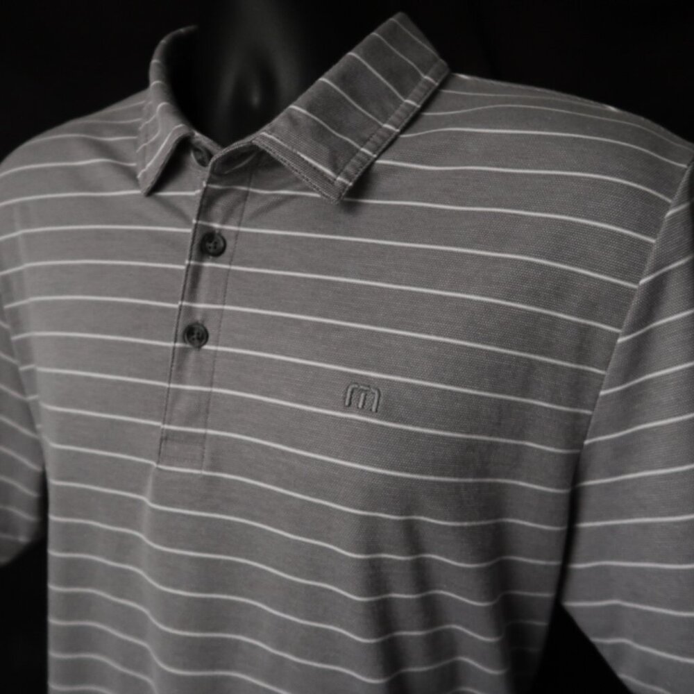 Travis Mathew Lt Gray Striped Polo (L) Excellent! ⛳️ ⛳️ - Picture 5 of 7